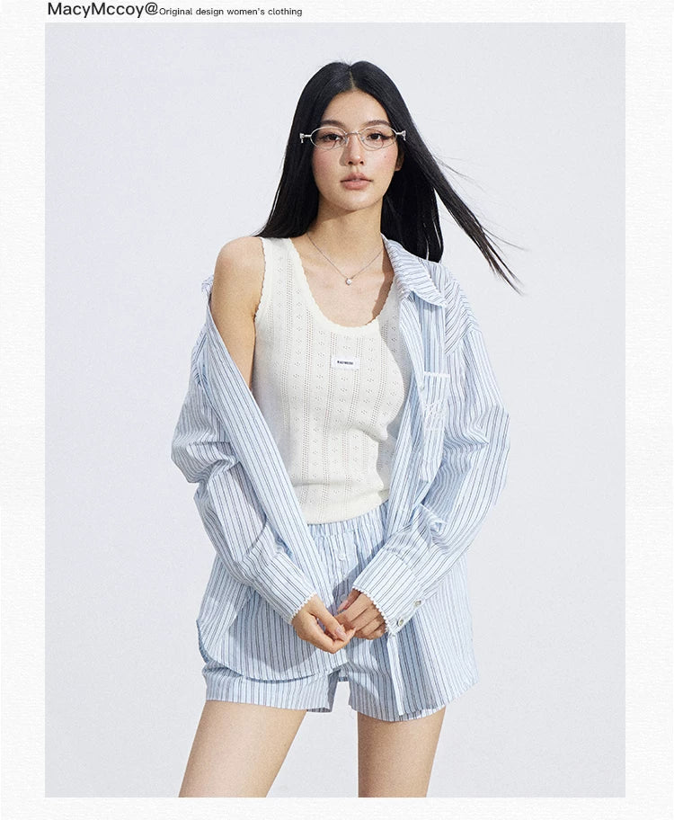 Lightweight Striped Polo Shirt &amp; Shorts Lounge Set