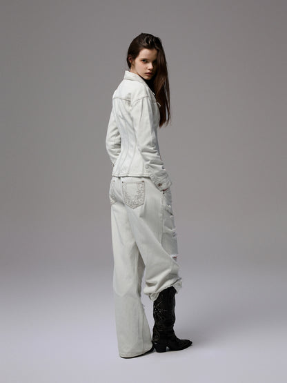 Embroidered Low-Waist Ripped Jeans