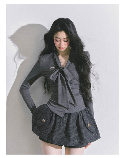 Minimal Korean V-Neck Long-Sleeve T-Shirt