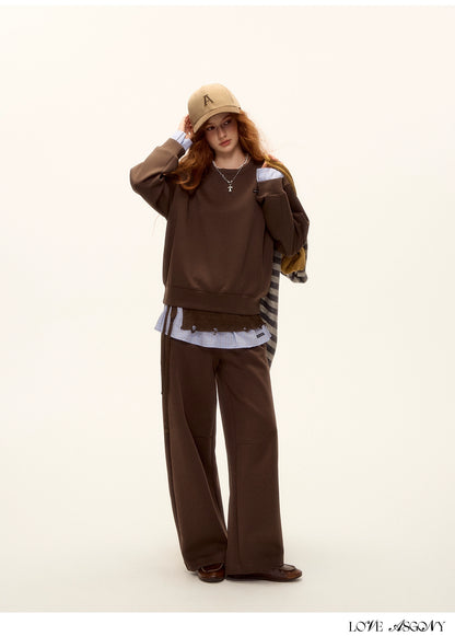 Patchwork Sweatshirt &amp; Curved-Hem Knit Pants Set