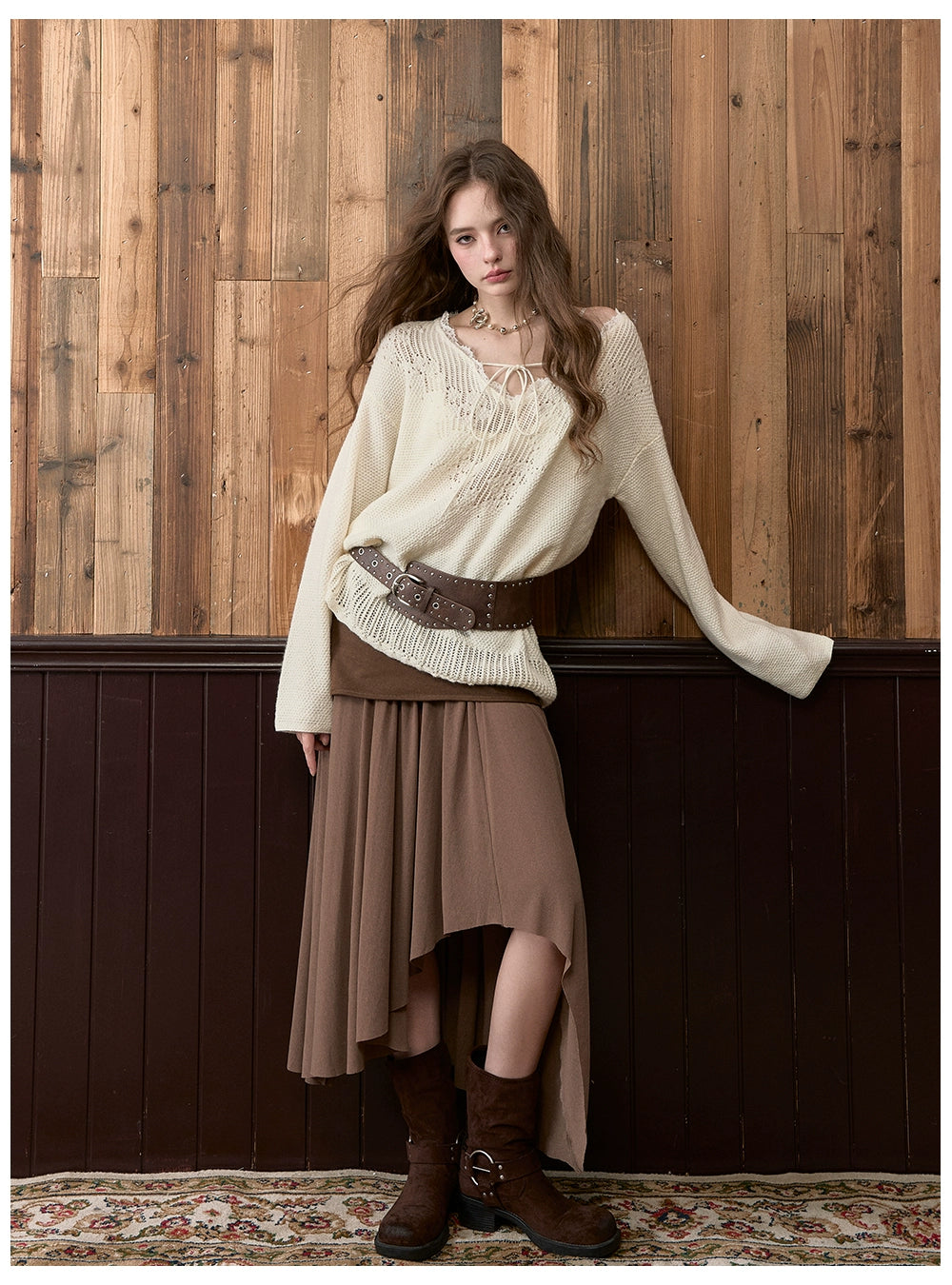 Irregular Spliced Vintage Pleated Skirt