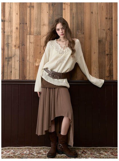 Irregular Spliced Vintage Pleated Skirt