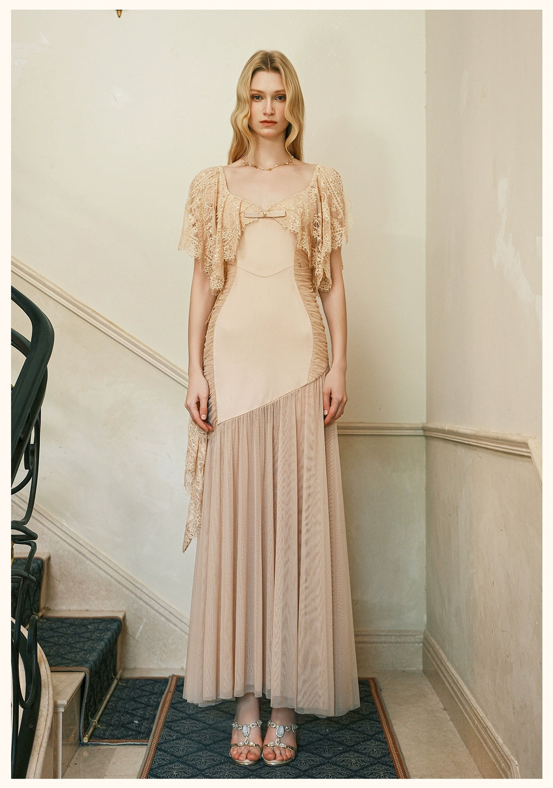 Fille Lace Panel Mesh Mermaid Dress