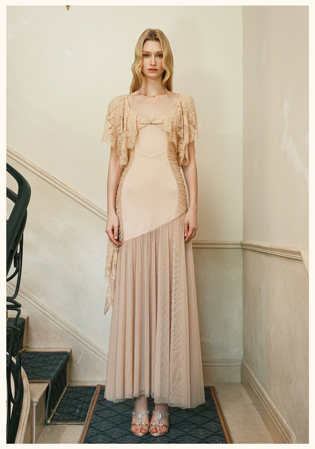 Fille Lace Panel Mesh Mermaid Dress