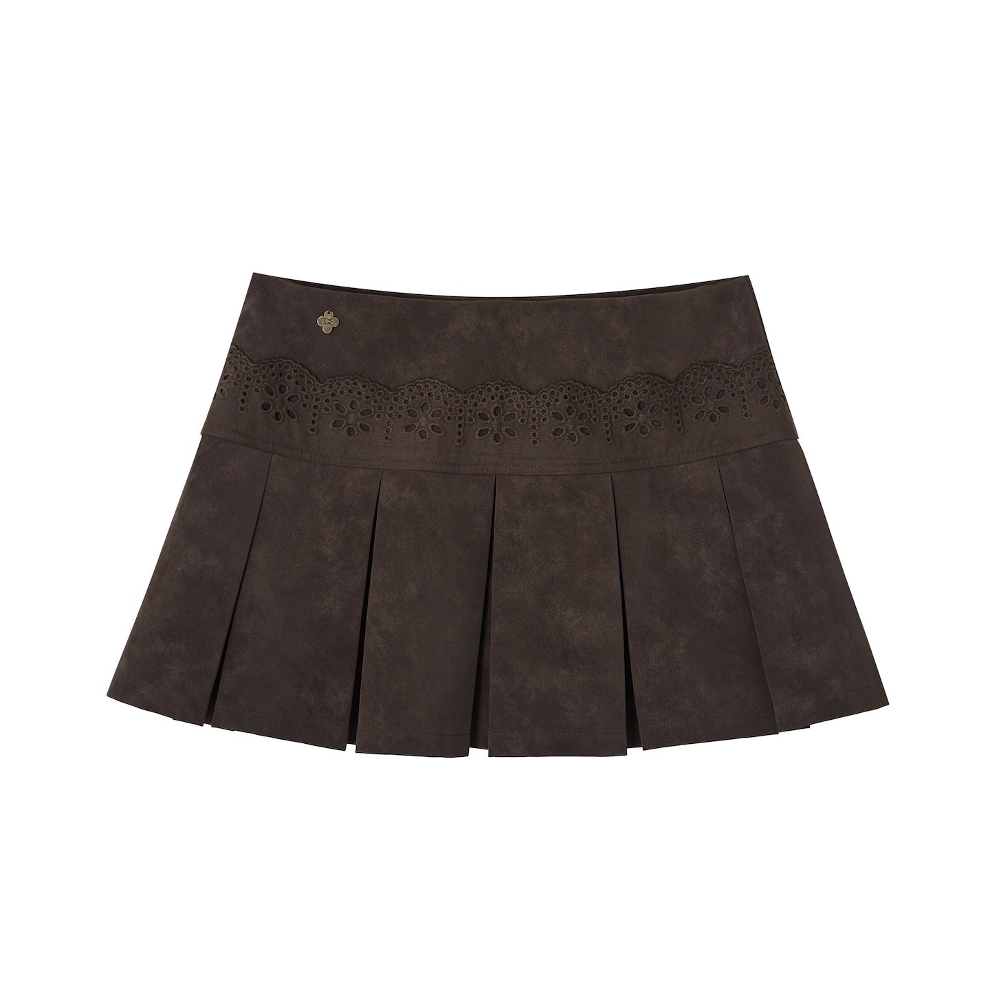Lace-Trimmed Velvet Pleated Faux Leather Mini Skirt