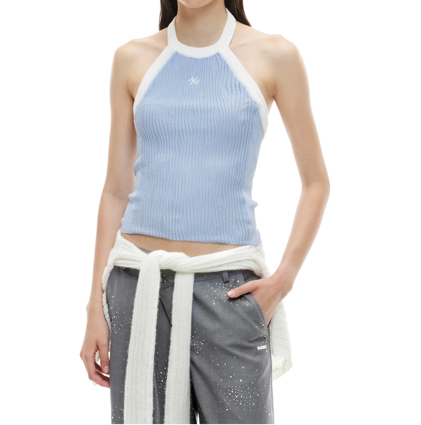 Asymmetric Ribbed Halter Knit Top