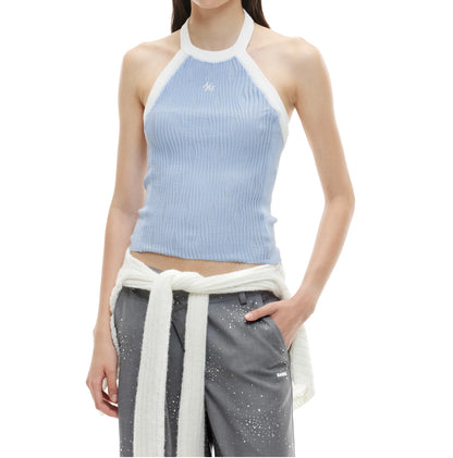 Asymmetric Ribbed Halter Knit Top