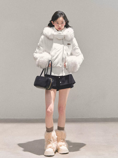 Faux Fur White Duck Down Puffer Jacket