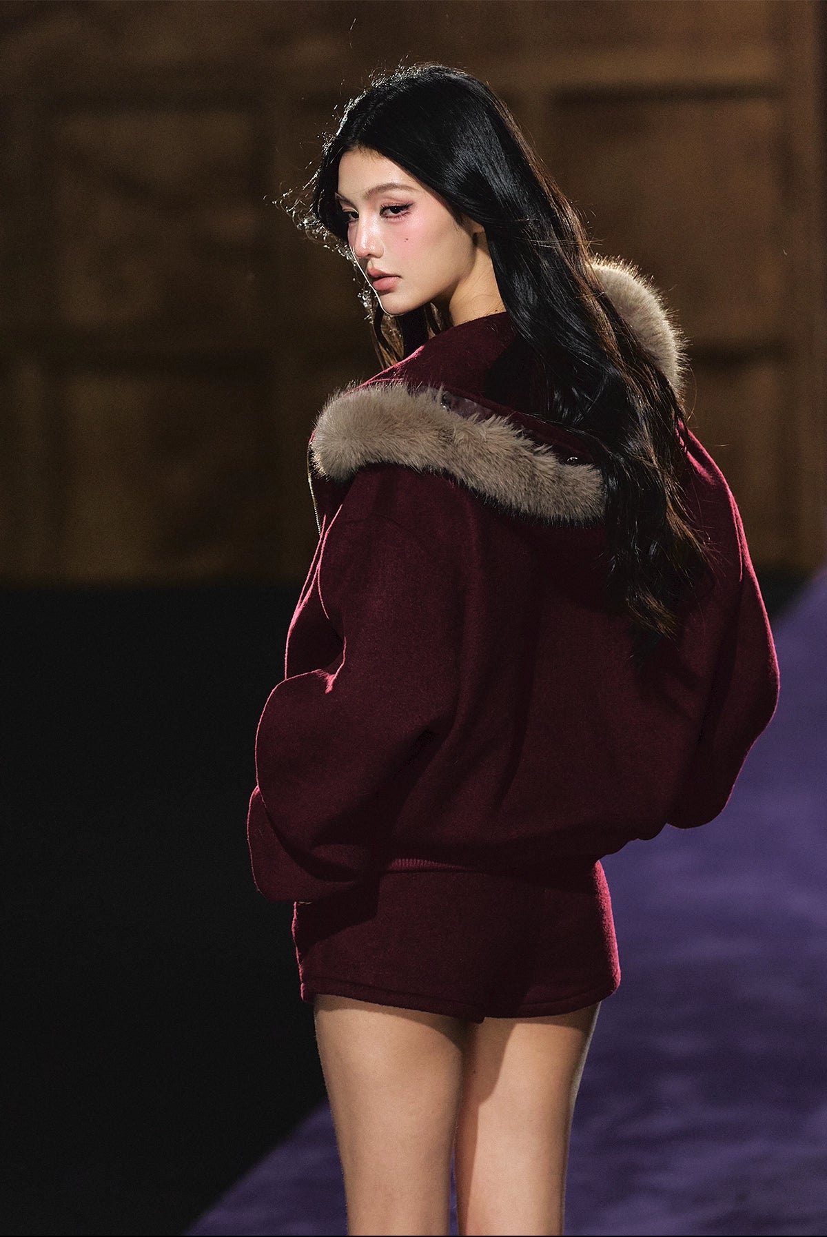 Wool-Blend Faux Fur Hooded Fleece Two-Piece Set