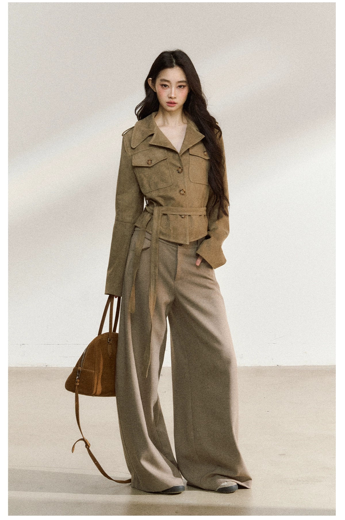 Khaki Suede Cropped Jacket