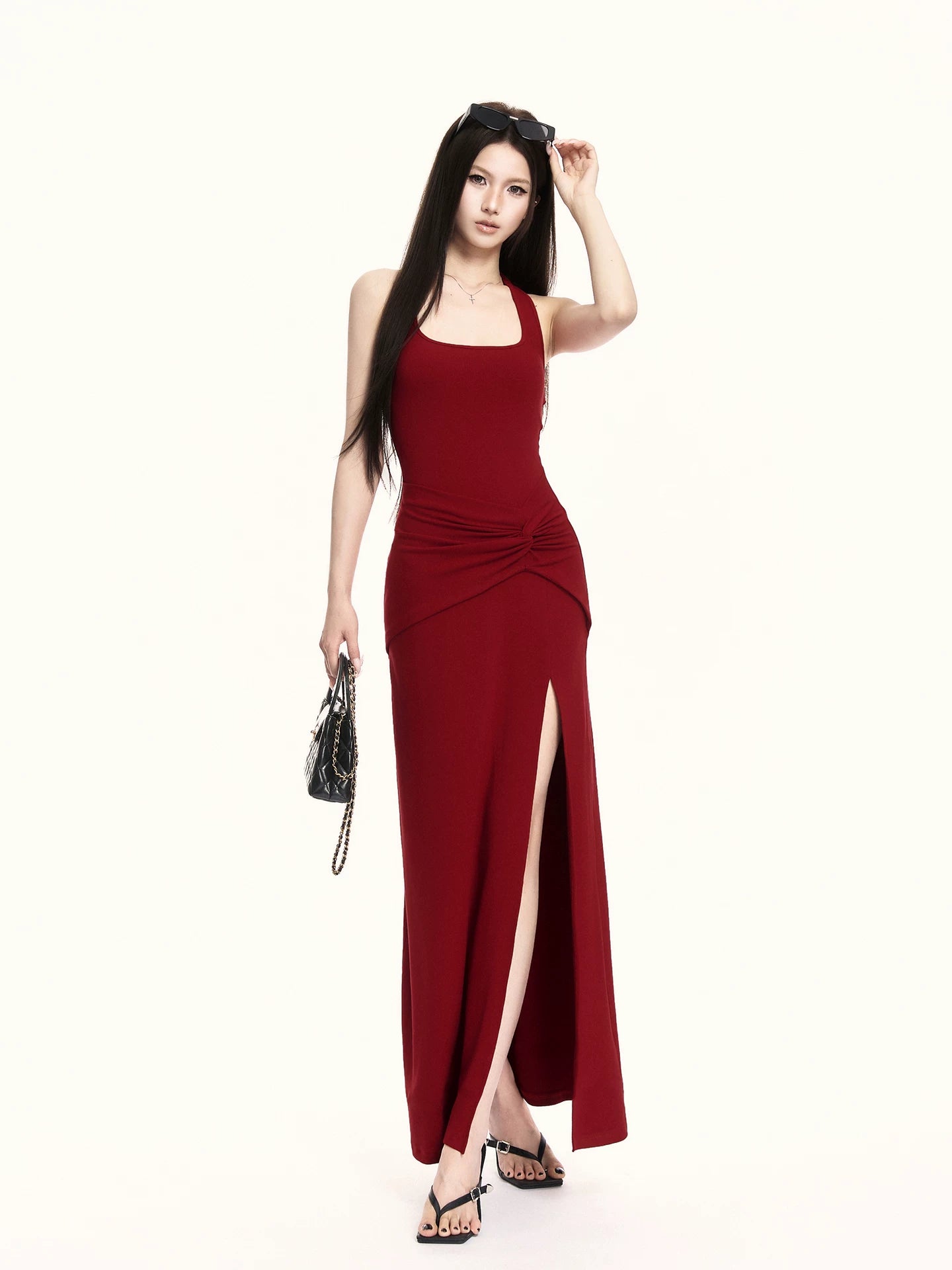 Elegant Halter-Neck Backless Slim-Fit Maxi Dress