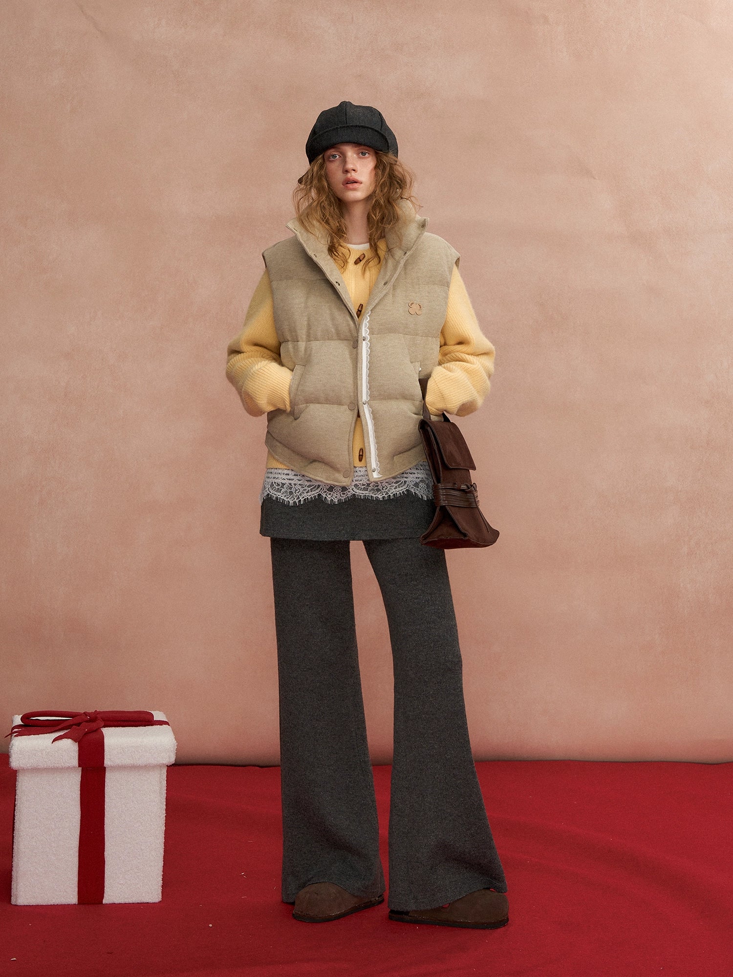 Lace-Paneled Stand-Collar Puffer Vest