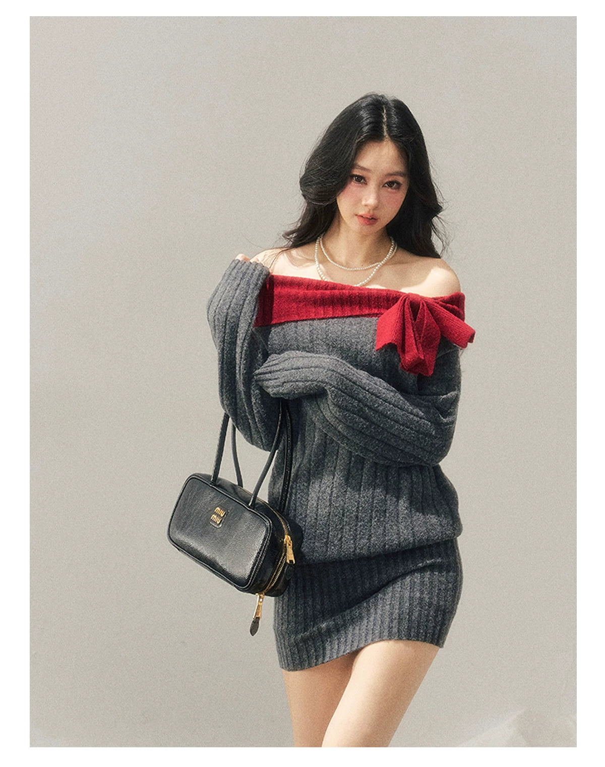Off-Shoulder American-Style Knit Mini Dress