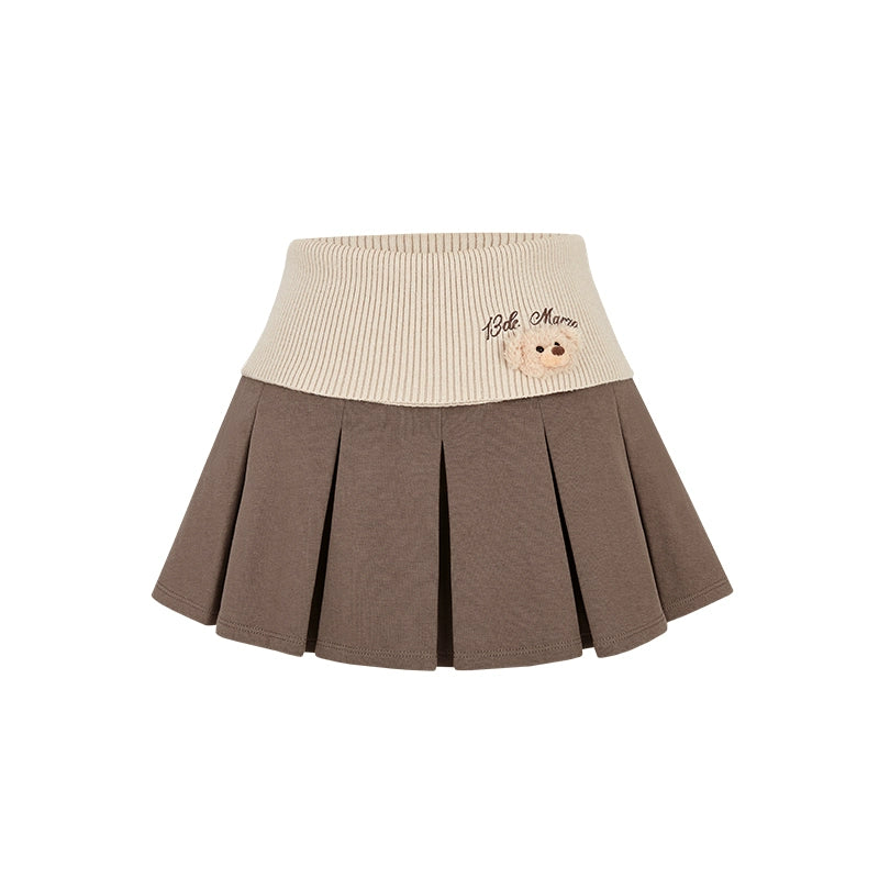 Knit Foldover Pleated Mini Skirt