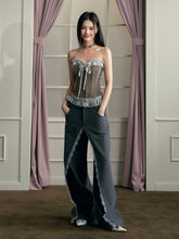 Gray Lace Panel Wide-Leg Pants - CHINASQUAD