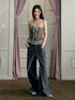 Gray Lace Panel Wide-Leg Pants - CHINASQUAD