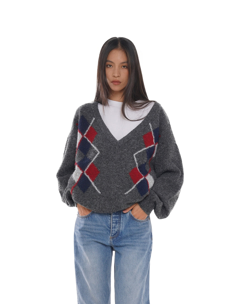 Deep V-Neck Oversized Pullover Sweater