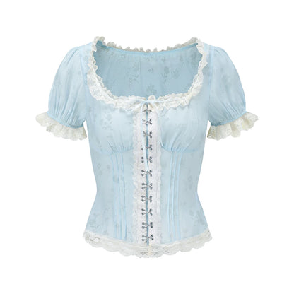 Fresh Baby Blue Lace Short-Sleeve Dress
