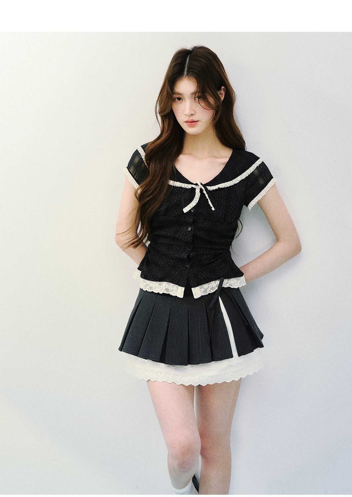 Vintage Sheer Polka Dot Sailor Collar Blouse