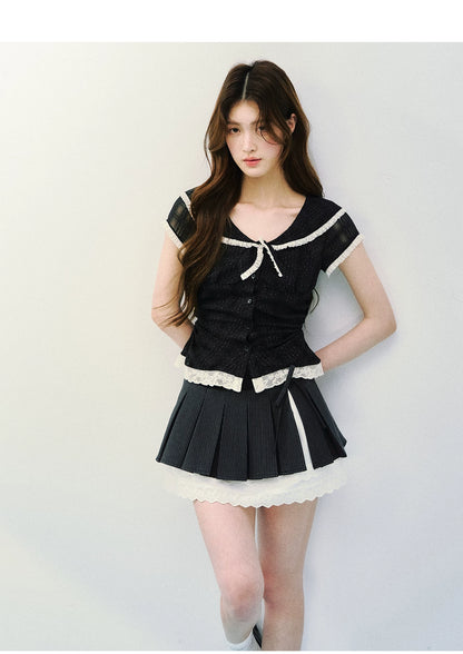 Vintage Sheer Polka Dot Sailor Collar Blouse