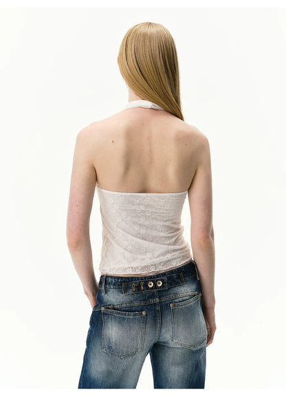 Lyocell Lace Panel Halter Top