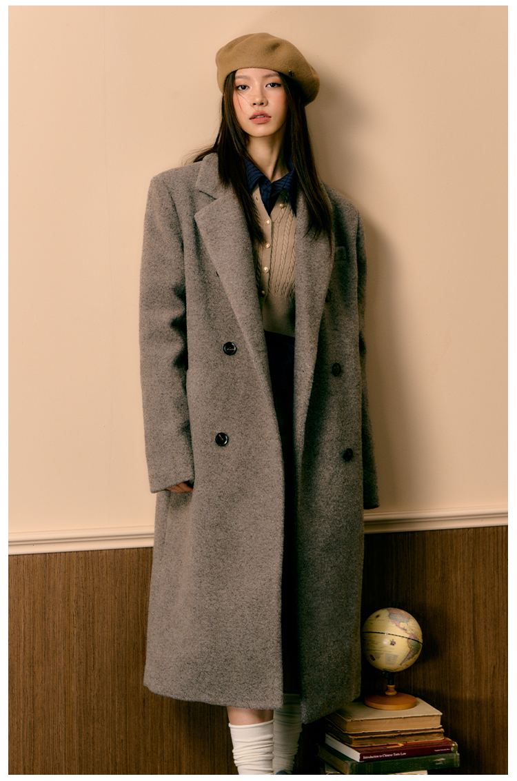 Coffee Double-breasted Wool Coat - CHINASQUAD