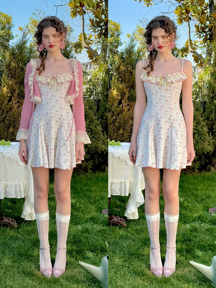 Rose Petite Florist Knit Dress &amp; Cardigan Set