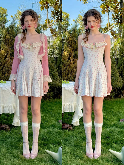 Rose Petite Florist Knit Dress &amp; Cardigan Set