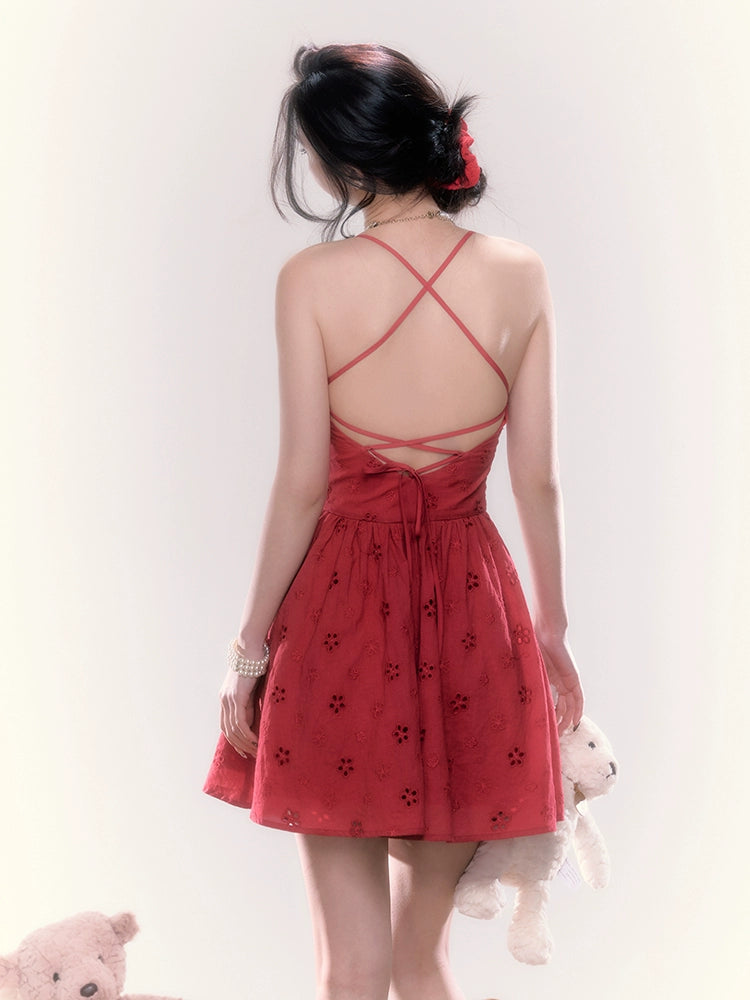 Lace Backless Spaghetti Strap Dress - CHINASQUAD