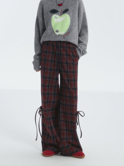 Plaid Drawstring Bowknot Pants