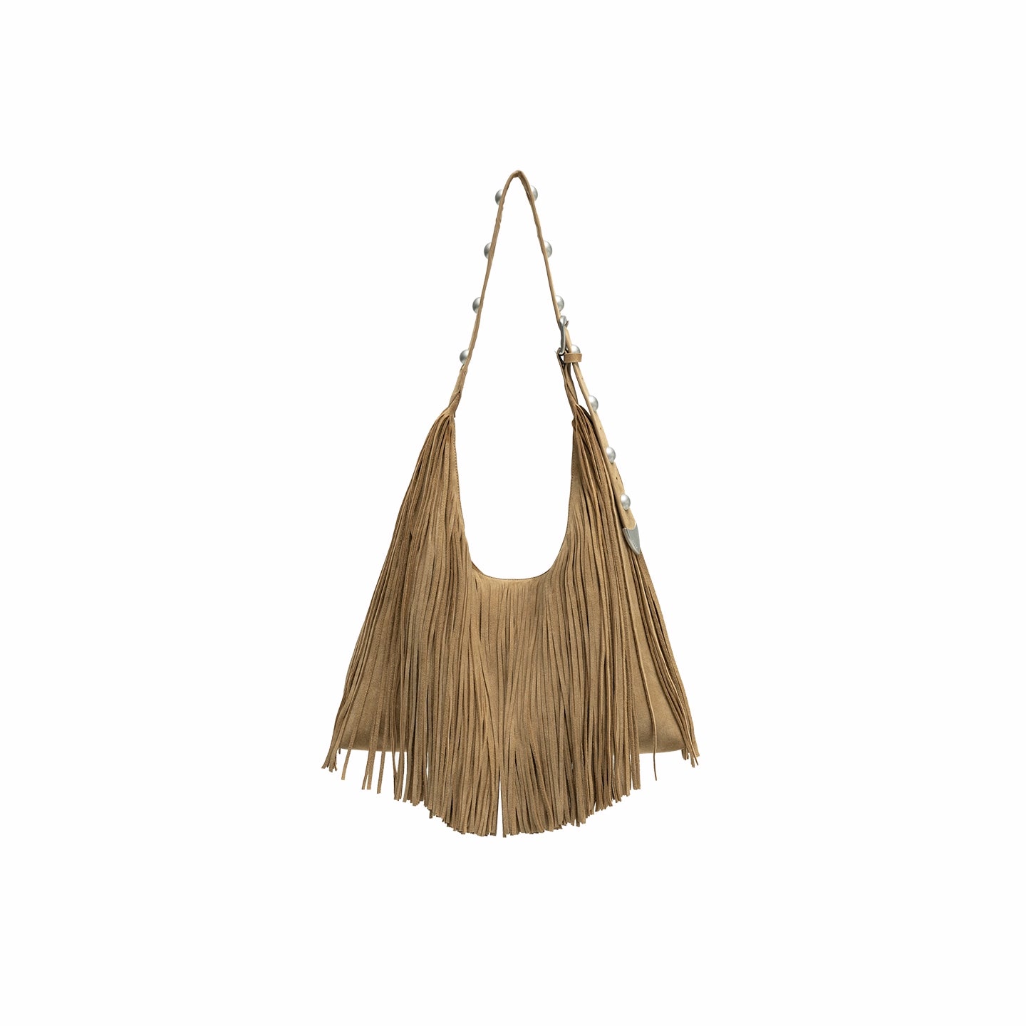Suede Tassel Studded Shoulder Bag