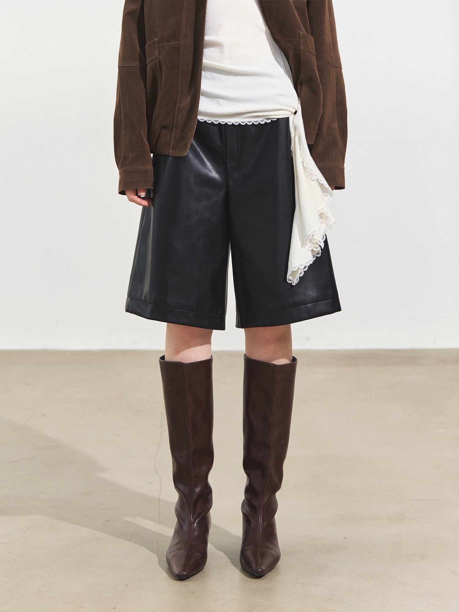 Elastic Waist Faux Leather Shorts