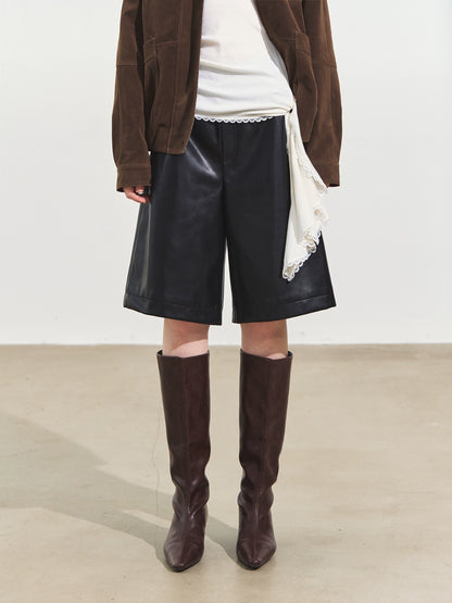 Elastic Waist Faux Leather Shorts