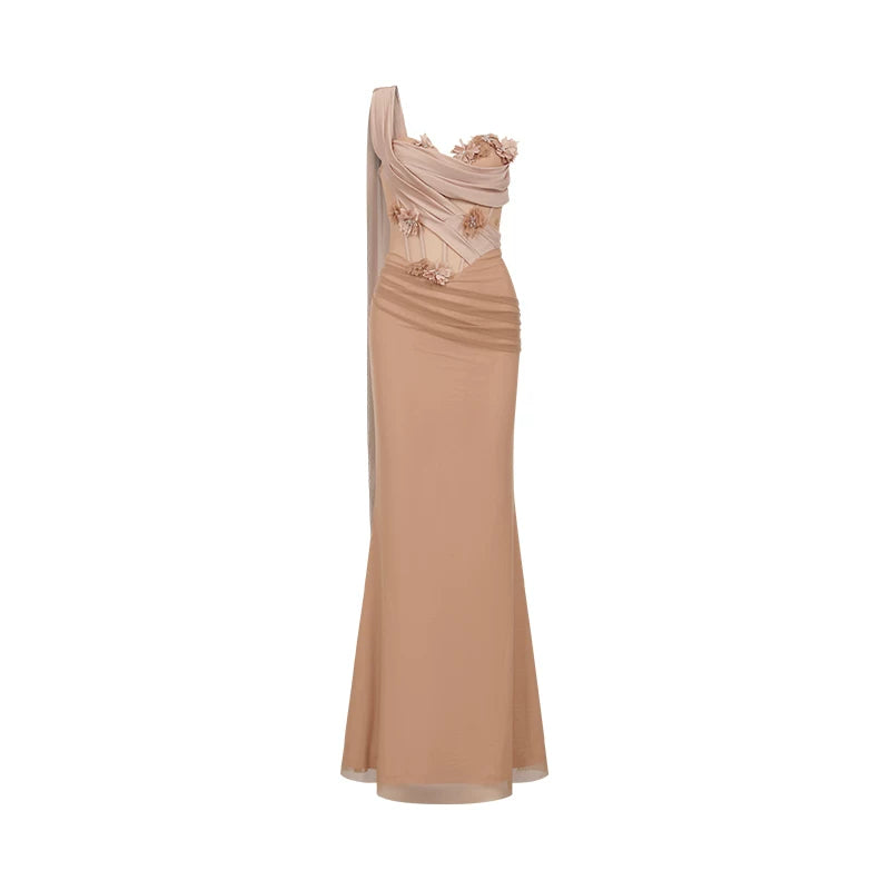 Sculpted Mesh Strapless Mermaid Dress