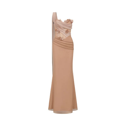 Sculpted Mesh Strapless Mermaid Dress