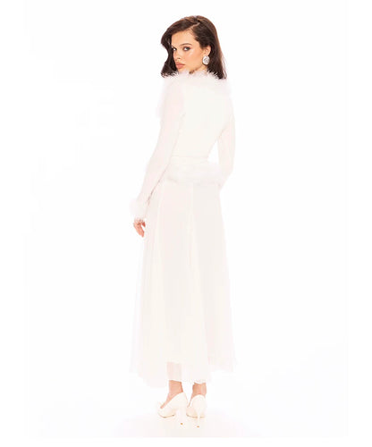 Feather-Trim Long-Sleeve Knit Top