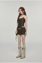 Distressed Washed Leather Bodycon Mini Skirt - CHINASQUAD