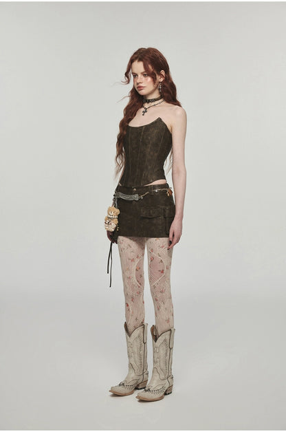 Distressed Washed Leather Bodycon Mini Skirt - CHINASQUAD