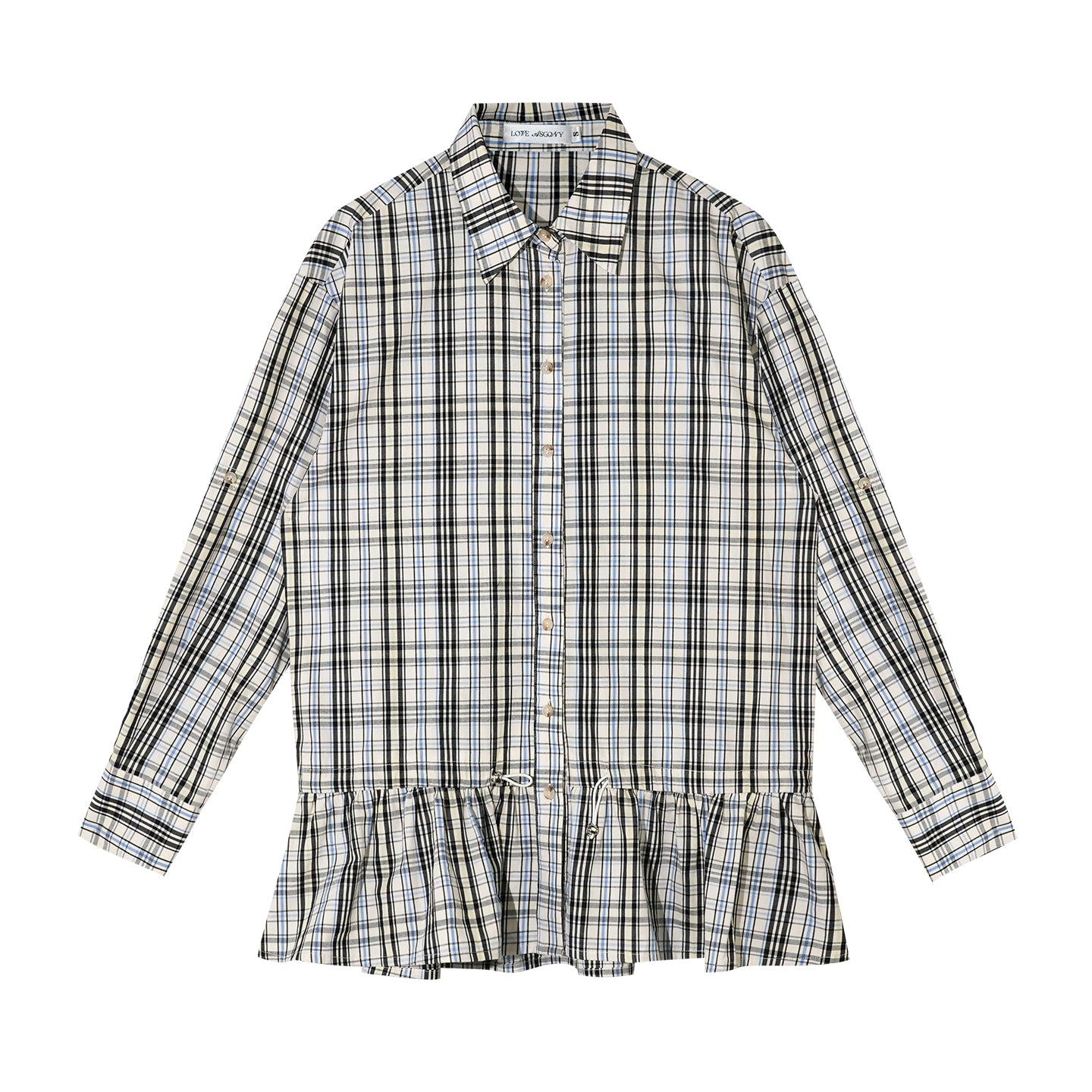 Plaid Panel Button-Down Long Shirt Dress - CHINASQUAD