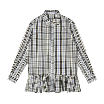 Plaid Panel Button-Down Long Shirt Dress - CHINASQUAD