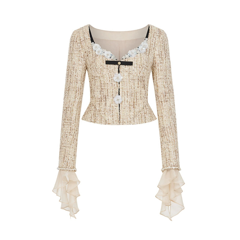 Shimmer Tweed Ruffled Jacket &amp; Skirt Set
