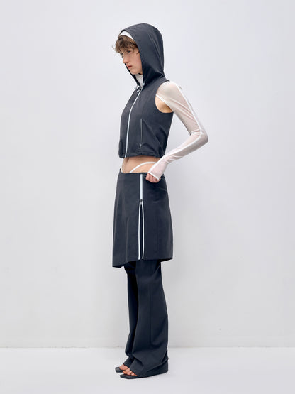 Color Blocking Fake Two-piece Zipper Slightly Flared Skirt