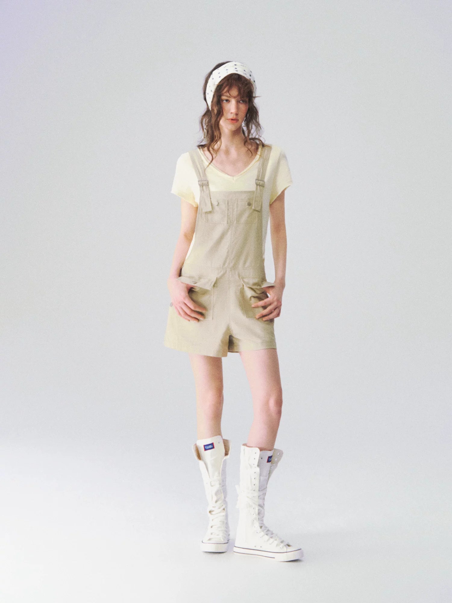 Linen Blend Utility Suspender Shorts