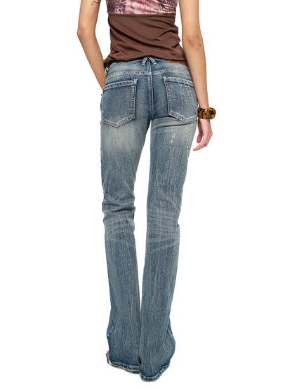 Washed Blue Bootcut Stretch Denim Jeans