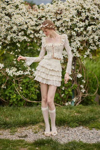 Vintage Layered Cutout Mini Skirt