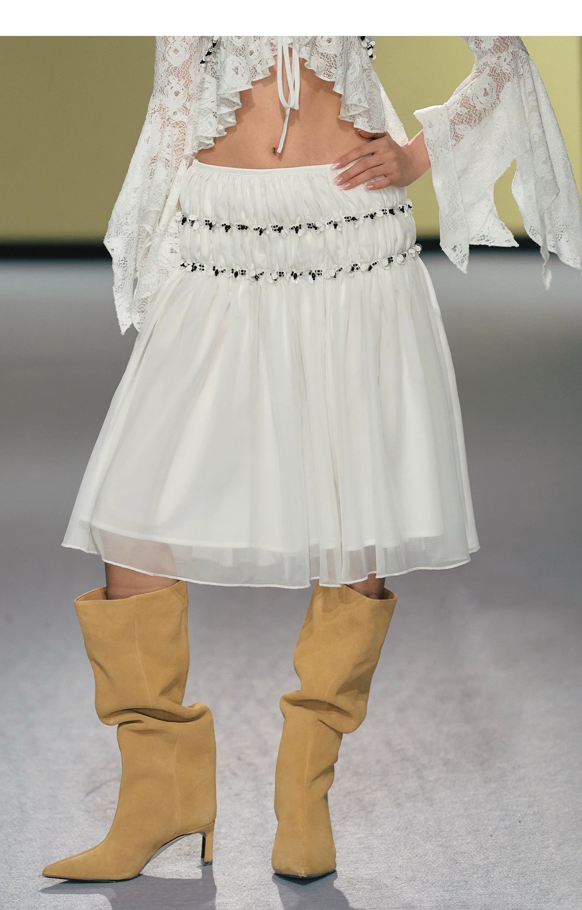 Vintage Sequin Lace V-Neck Blouse&amp; Tulle Skirt Set