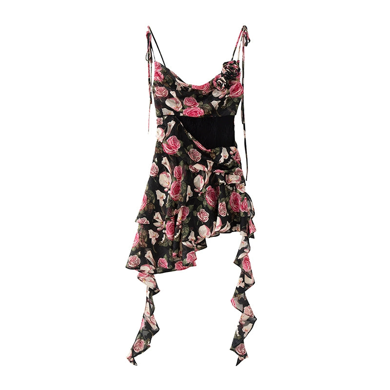 Black &amp; Pink Rose Floral Dress