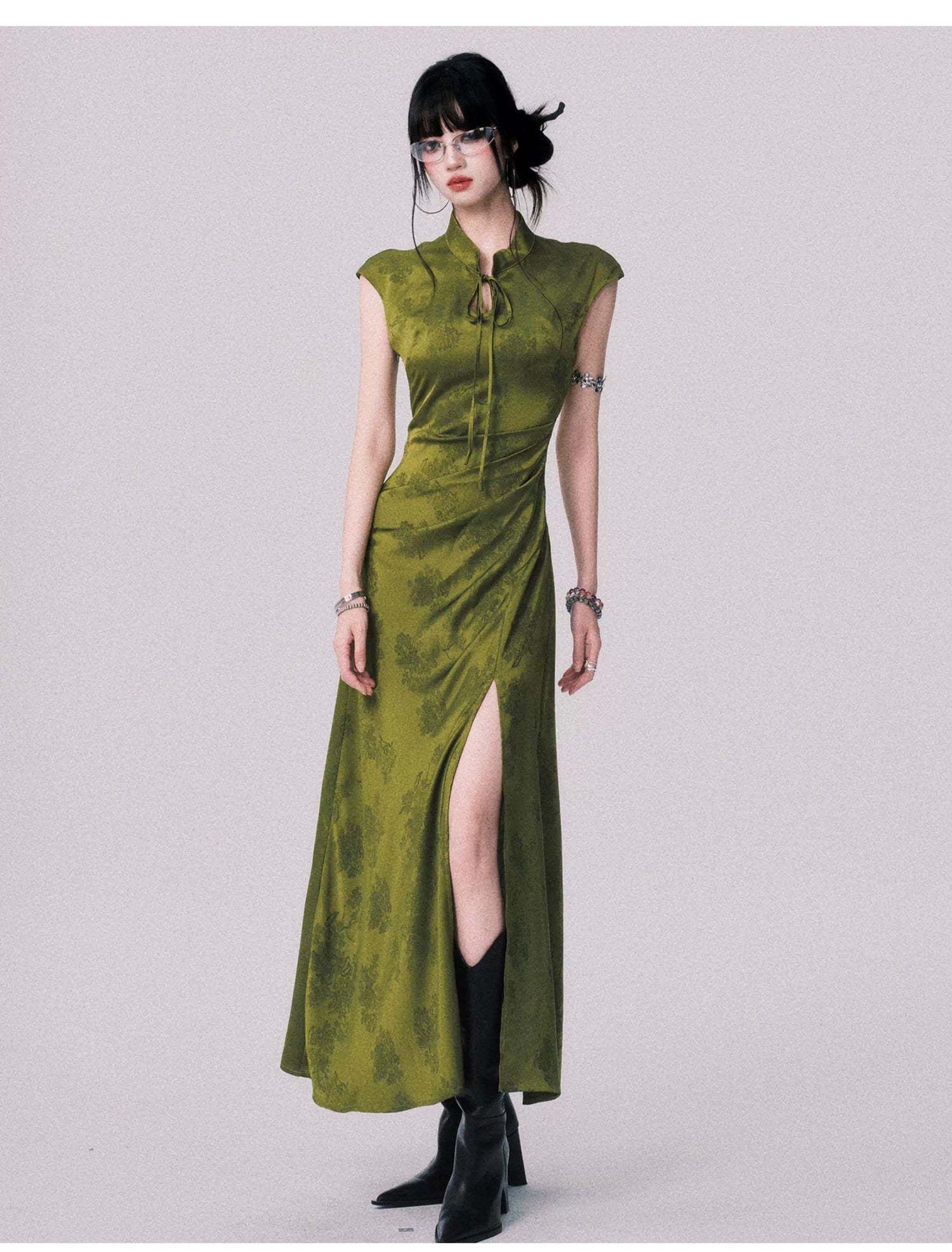 Chinese-Style Slit Cheongsam Maxi Dress