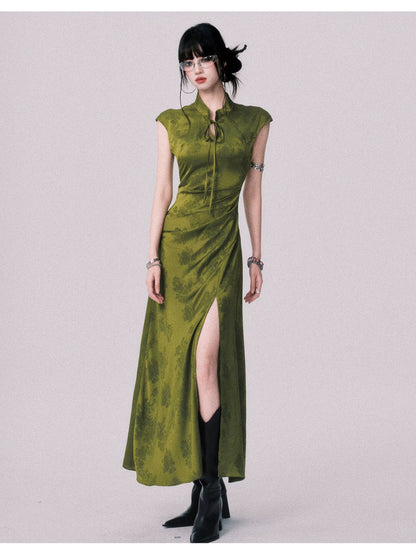 Chinese-Style Slit Cheongsam Maxi Dress