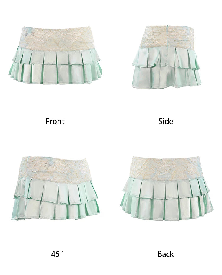 Lace Satin Corset Bandeau &amp; Low-Rise Mini Skirt Set